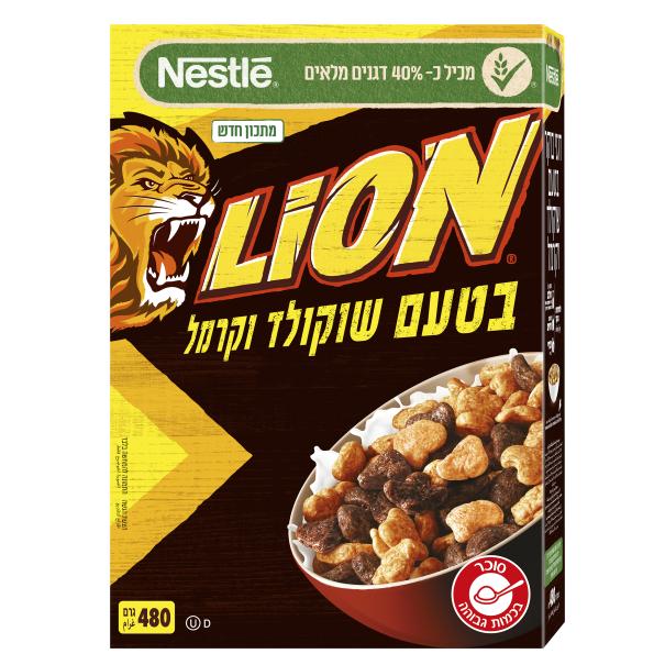 ליון דגני בוקר בטעם שוקולד וקרמל 480 גרם